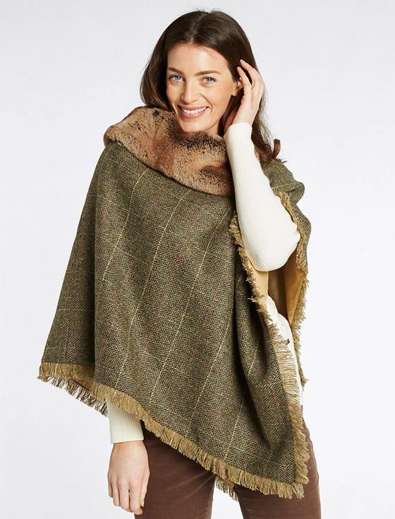 Aran Cashmere Silverfir Pure Wool Tweed Poncho - Thistle