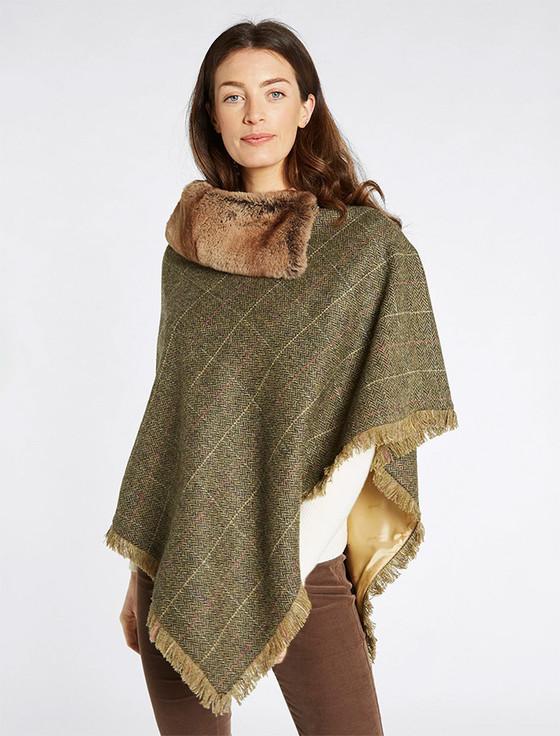 aran cashmere Silverfir Pure Wool Tweed Poncho - Thistle