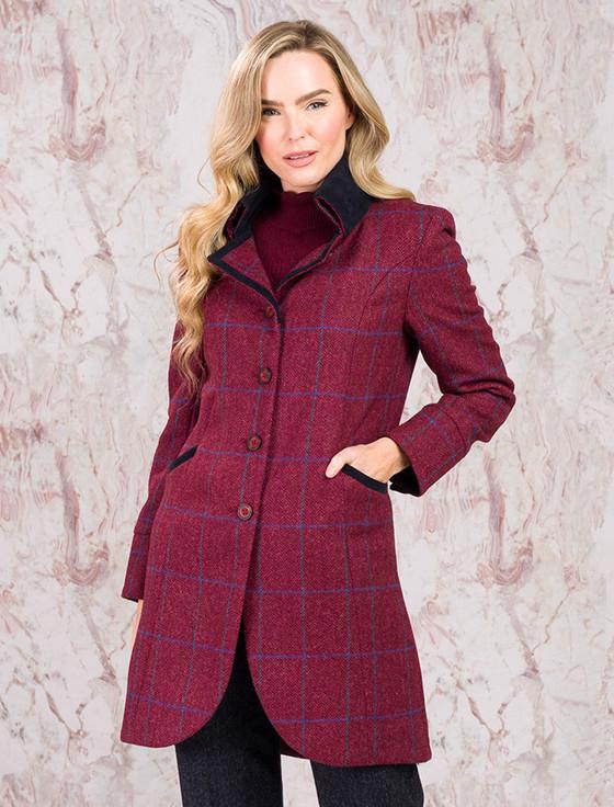 Aran Cashmere Sinead Tweed Coat - Rose Herringbone Check