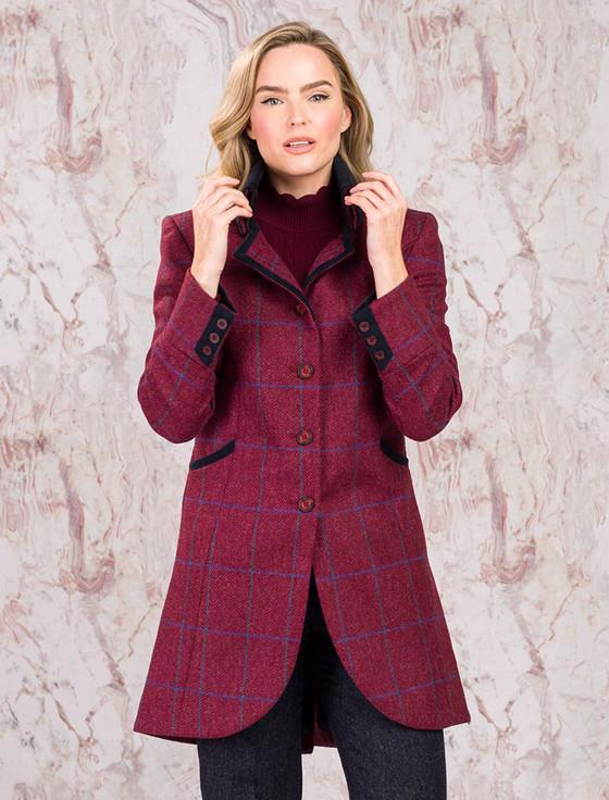 Aran Cashmere Sinead Tweed Coat - Rose Herringbone Check
