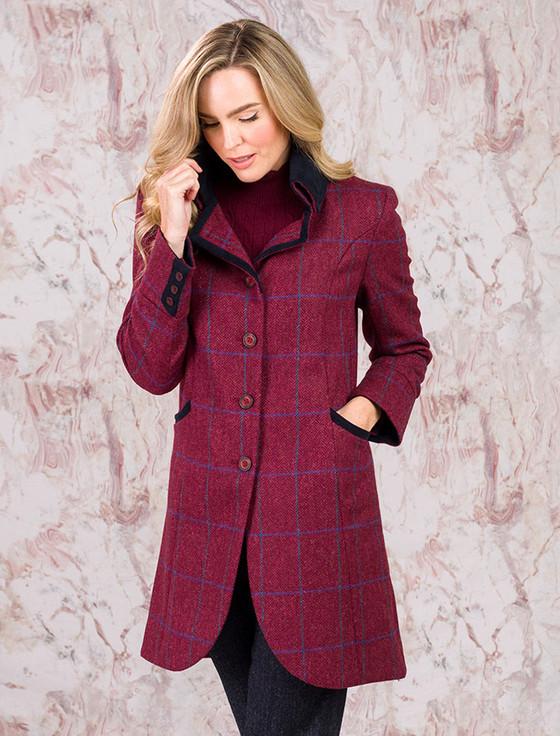 aran cashmere Sinead Tweed Coat - Rose Herringbone Check