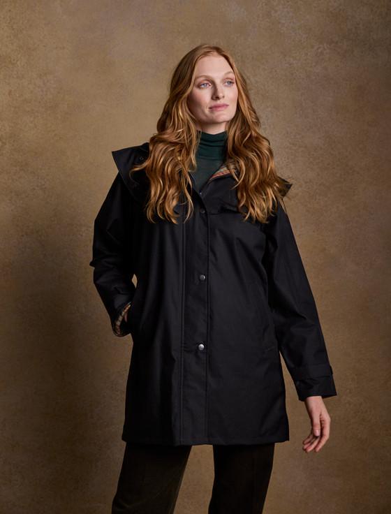 aran cashmere Skellig Ladies Waterproof 3/4 Coat - Black