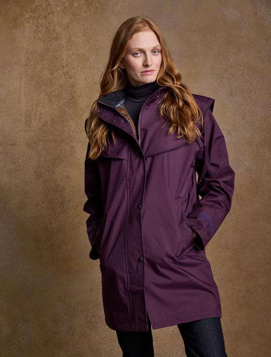 aran cashmere Skellig Ladies Waterproof 3/4 Coat - Blackberry