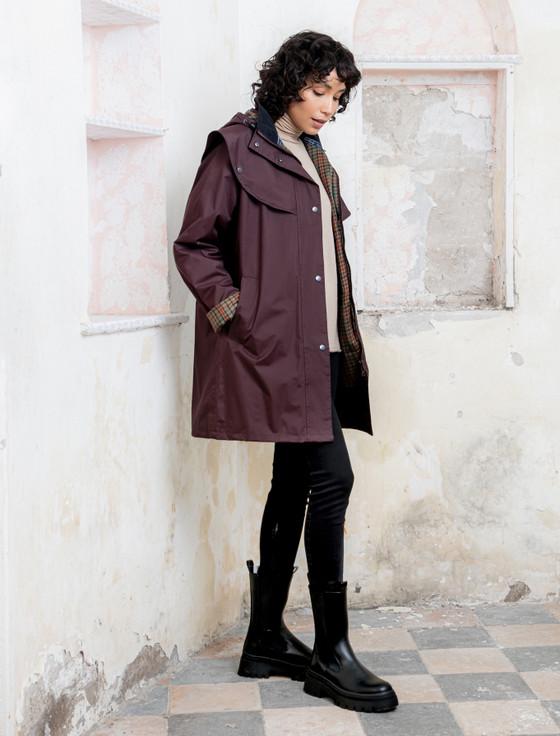 Aran Cashmere Skellig Ladies Waterproof 3/4 Coat - Deep Claret