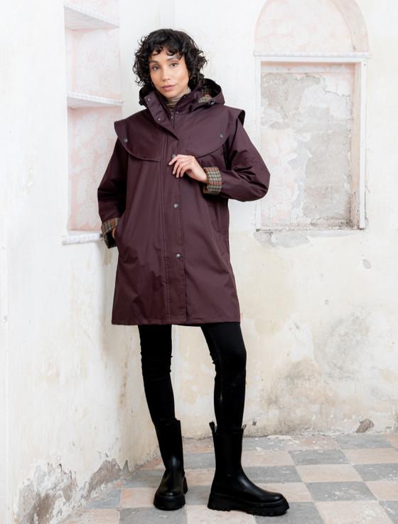 aran cashmere Skellig Ladies Waterproof 3/4 Coat - Deep Claret