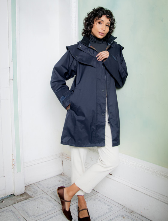 Aran Cashmere Skellig Ladies Waterproof 3/4 Coat - Navy