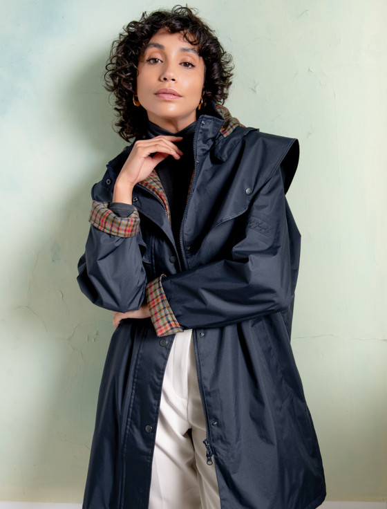 Aran Cashmere Skellig Ladies Waterproof 3/4 Coat - Navy