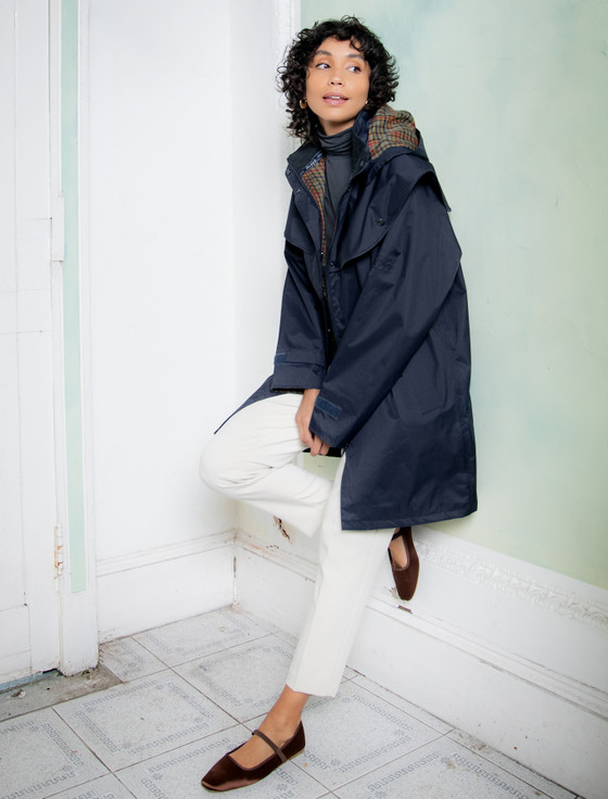 aran cashmere Skellig Ladies Waterproof 3/4 Coat - Navy
