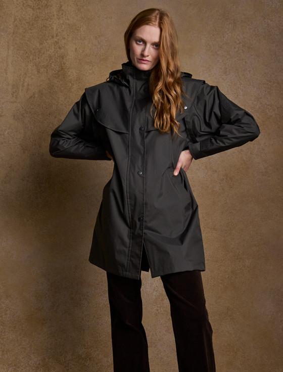 Aran Cashmere Skellig Ladies Waterproof 3/4 Coat - Olive