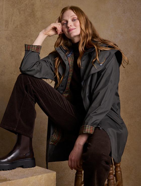 Aran Cashmere Skellig Ladies Waterproof 3/4 Coat - Olive