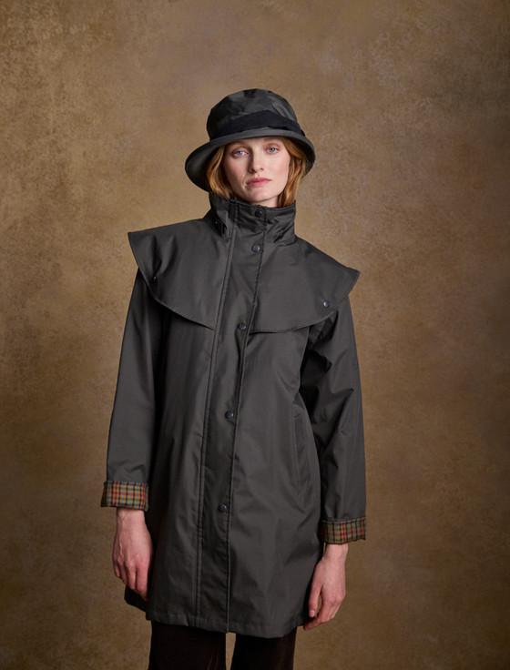 aran cashmere Skellig Ladies Waterproof 3/4 Coat - Olive
