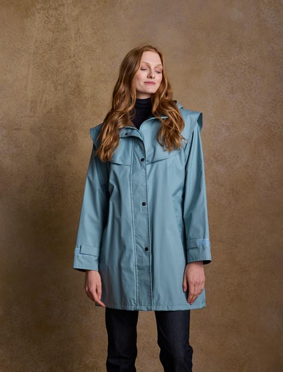 Aran Cashmere Skellig Ladies Waterproof 3/4 Coat - Smoke Blue