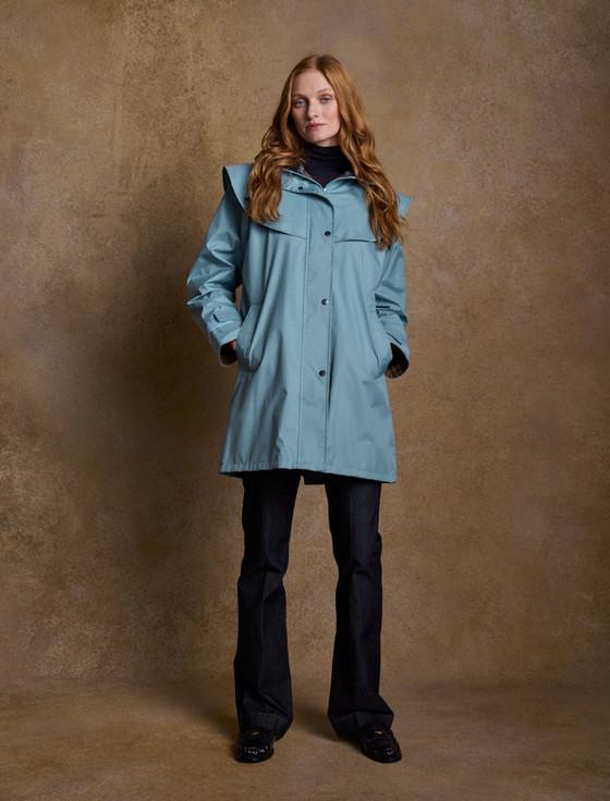 Aran Cashmere Skellig Ladies Waterproof 3/4 Coat - Smoke Blue