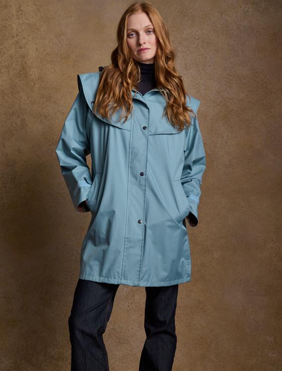 aran cashmere Skellig Ladies Waterproof 3/4 Coat - Smoke Blue