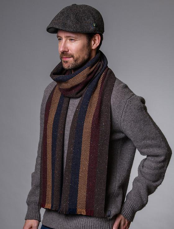 Aran Cashmere Soft Donegal Wool Scarf - Beige Wine & Navy