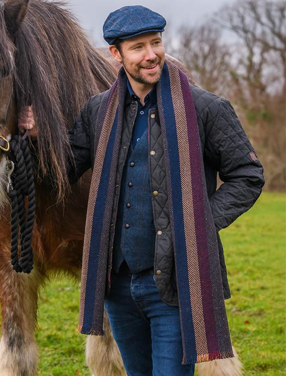 aran cashmere Soft Donegal Wool Scarf - Beige Wine & Navy