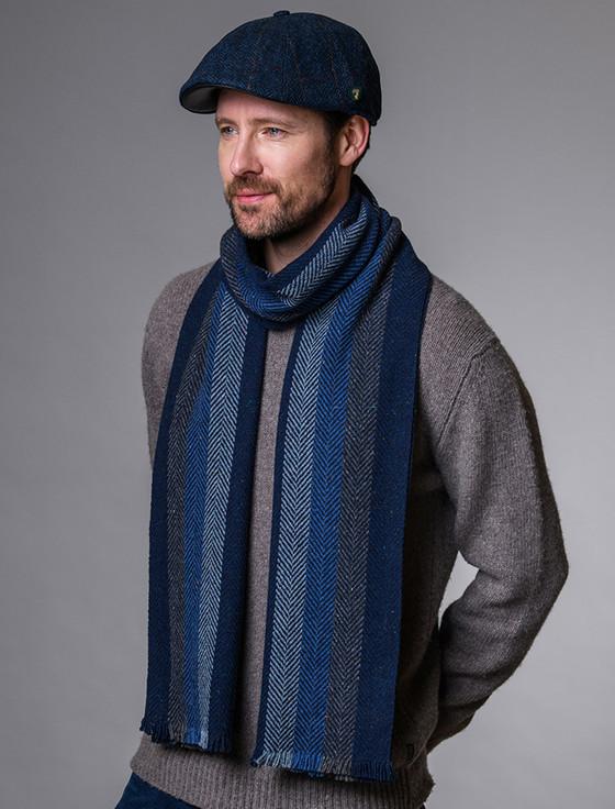 Aran Cashmere Soft Donegal Wool Scarf - Blue Navy & Charcoal