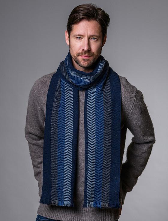aran cashmere Soft Donegal Wool Scarf - Blue Navy & Charcoal