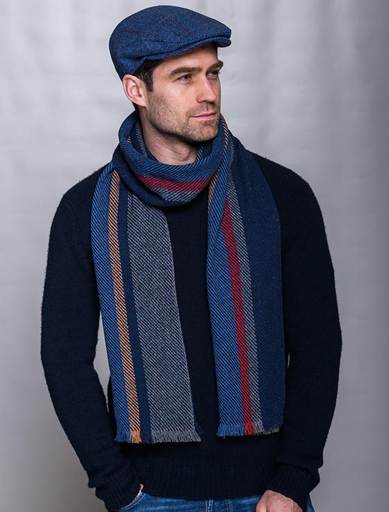 Aran Cashmere Soft Donegal Wool Scarf - Denim Red & Blue