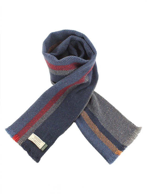 Aran Cashmere Soft Donegal Wool Scarf - Denim Red & Blue