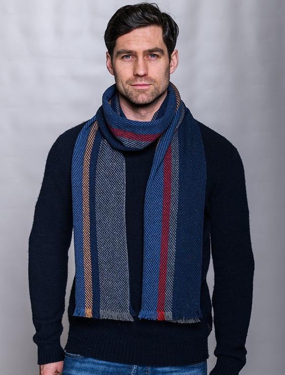 aran cashmere Soft Donegal Wool Scarf - Denim Red & Blue