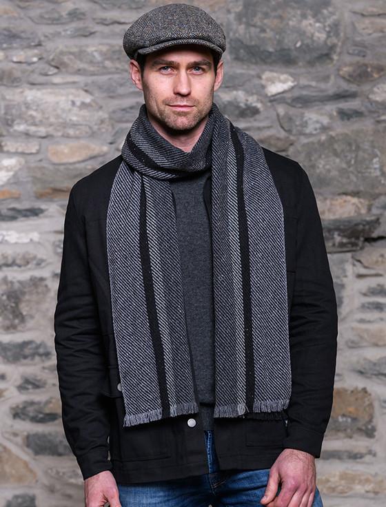 Aran Cashmere Soft Donegal Wool Scarf - Grey Herringbone