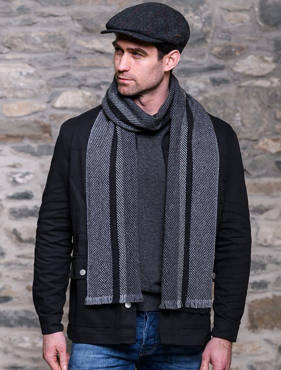 Aran Cashmere Soft Donegal Wool Scarf - Grey Herringbone