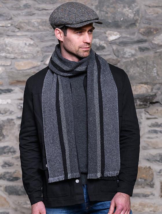 Aran Cashmere Soft Donegal Wool Scarf - Grey Herringbone