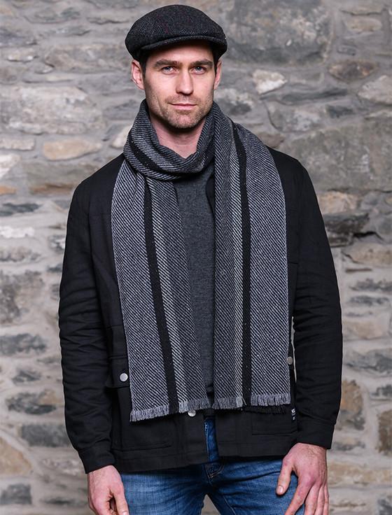 aran cashmere Soft Donegal Wool Scarf - Grey Herringbone