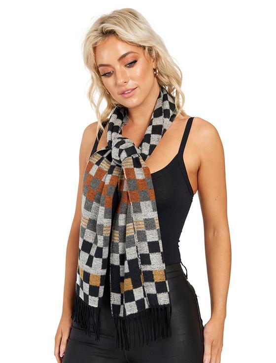 aran cashmere Soft Motif Fringed Scarf - Black White & Tan