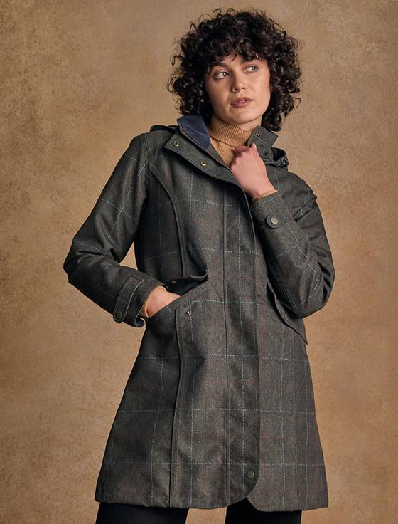 Aran Cashmere Sophia Waterproof Coat - Green Windowpane