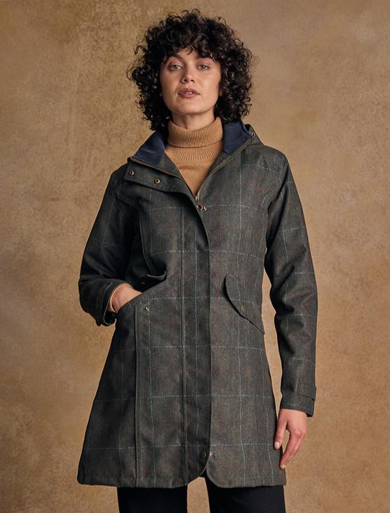aran cashmere Sophia Waterproof Coat - Green Windowpane