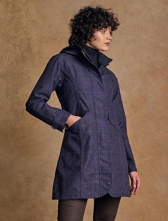Aran Cashmere Sophia Waterproof Coat - Navy Windowpane