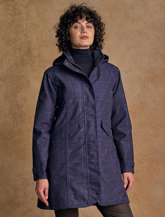 aran cashmere Sophia Waterproof Coat - Navy Windowpane