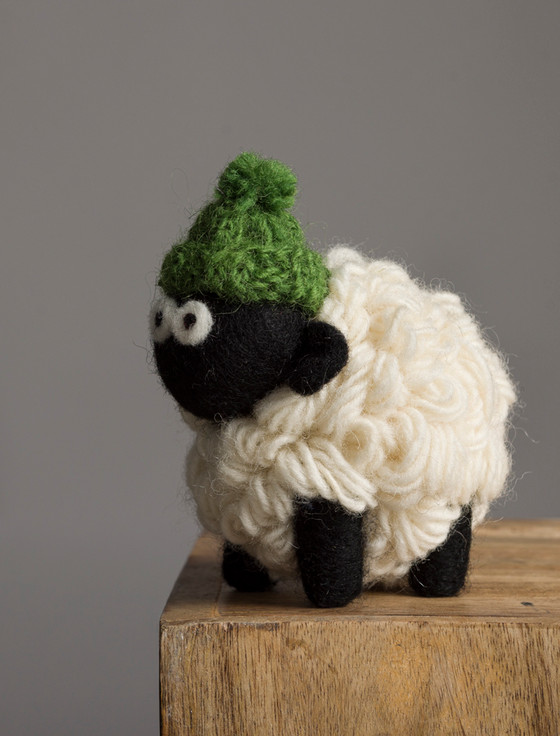 Aran Cashmere Standing Knitted Mountain Irish Sheep With Green Bobble Hat Collectible