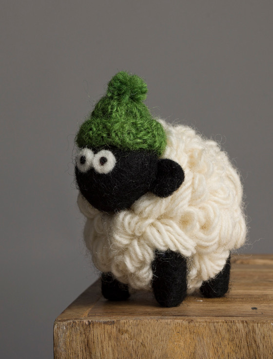 Aran Cashmere Standing Knitted Mountain Irish Sheep With Green Bobble Hat Collectible