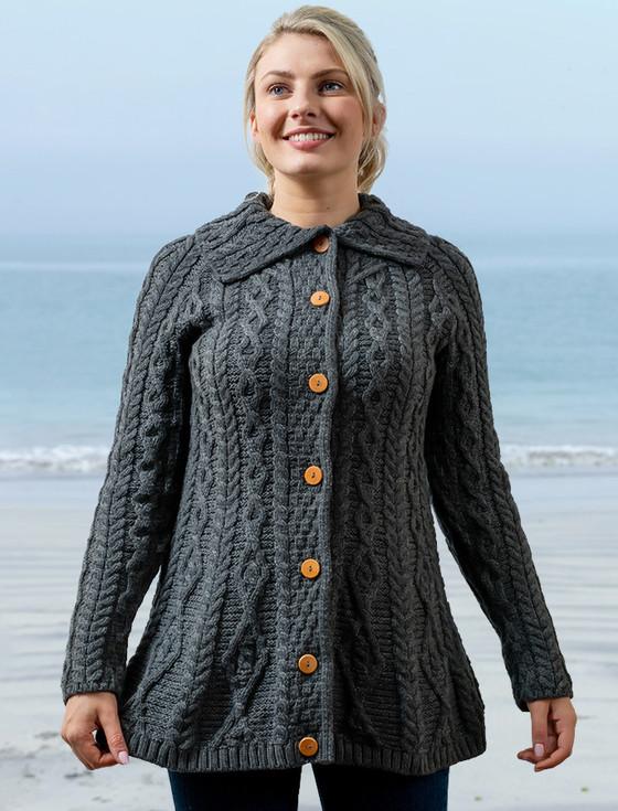Aran Cashmere Su‎per So‎ft Luxury Button-Up Flared Aran‎ Cardigan‎‎‎‎‎‎