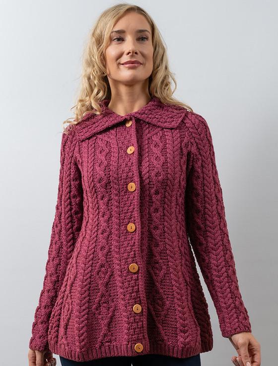 aran cashmere Su‎per So‎ft Luxury Button-Up Flared Aran‎ Cardigan‎‎‎‎‎‎