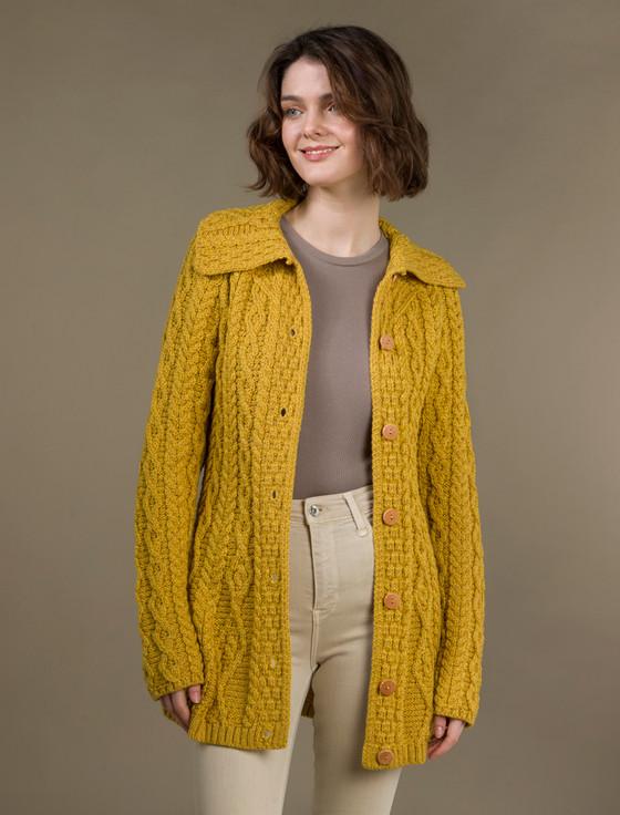 Aran Cashmere Super So‎ft Luxury Button-Up Flared Aran Cardigan‎‎‎‎‎‎