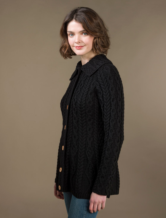 Aran Cashmere Super Soft Luxury Button-Up Flared Aran Cardigan