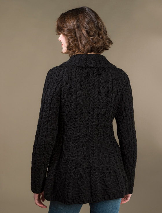 Aran Cashmere Super Soft Luxury Button-Up Flared Aran Cardigan