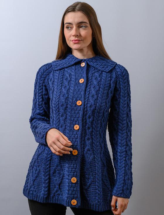 Aran Cashmere Super Soft Luxury Button-Up Flared Aran Cardigan