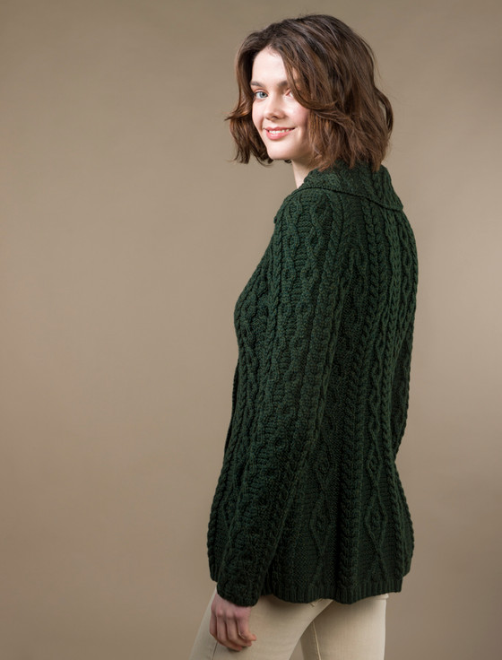 Aran Cashmere Super Sof‎t Luxury Bu‎tton-Up Flared Aran Cardigan‎‎‎‎