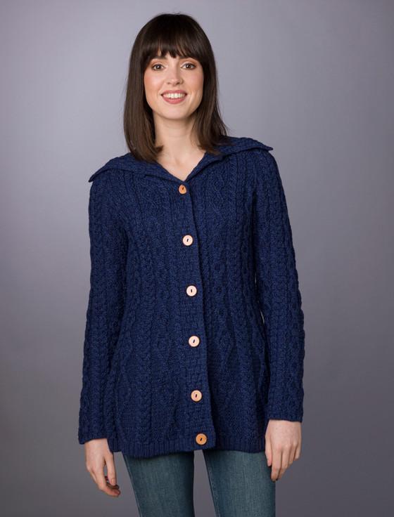 Aran Cashmere Super Soft Luxury Bu‎tton-Up Flared Aran Cardigan‎‎‎‎