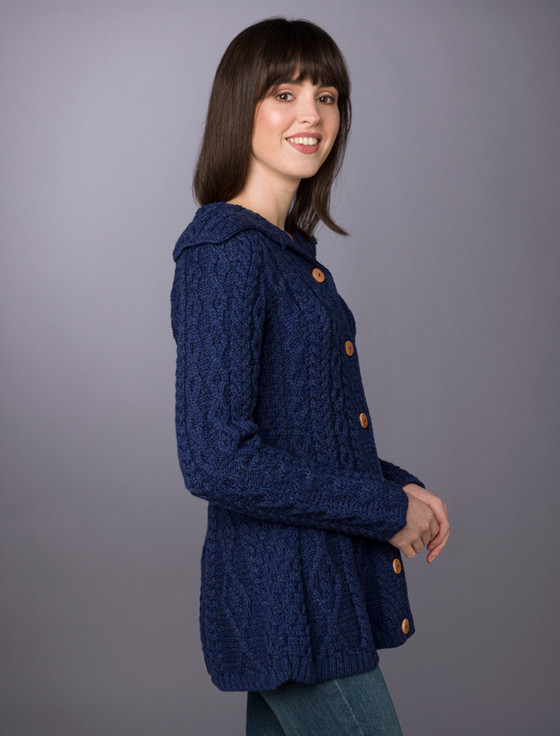 Aran Cashmere Super Soft Luxury Bu‎tton-Up Flared Aran Cardigan‎‎‎‎