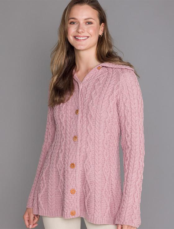 Aran Cashmere Super Soft Luxury Button-Up Flared Aran Cardigan