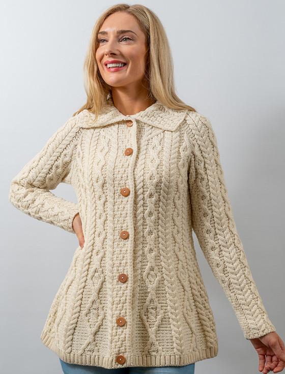 aran cashmere Super Soft Luxury Button-Up Flared Aran Cardigan‎‎