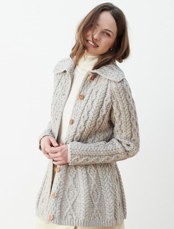 Aran Cashmere Super Soft Luxury Button-Up Flared Aran Cardigan‎‎‎‎‎