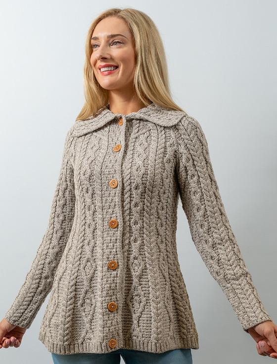 Aran Cashmere Super Soft Luxury Button-Up Flared Aran Cardigan‎‎‎‎‎