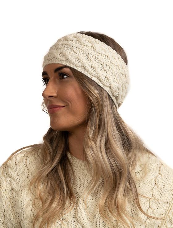 aran cashmere Super ‎Soft Tree of Life Headband-natural white